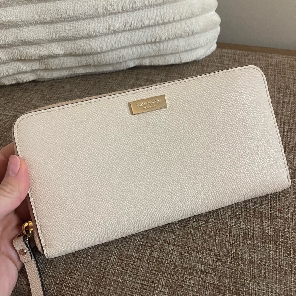 kate spade Cream Clutch with Textured Leather and Zipper Closure